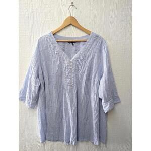 Ulla Popken Blue White Cotton Blend Tunic Top Coastal Lagenlook Minimalist 24/26